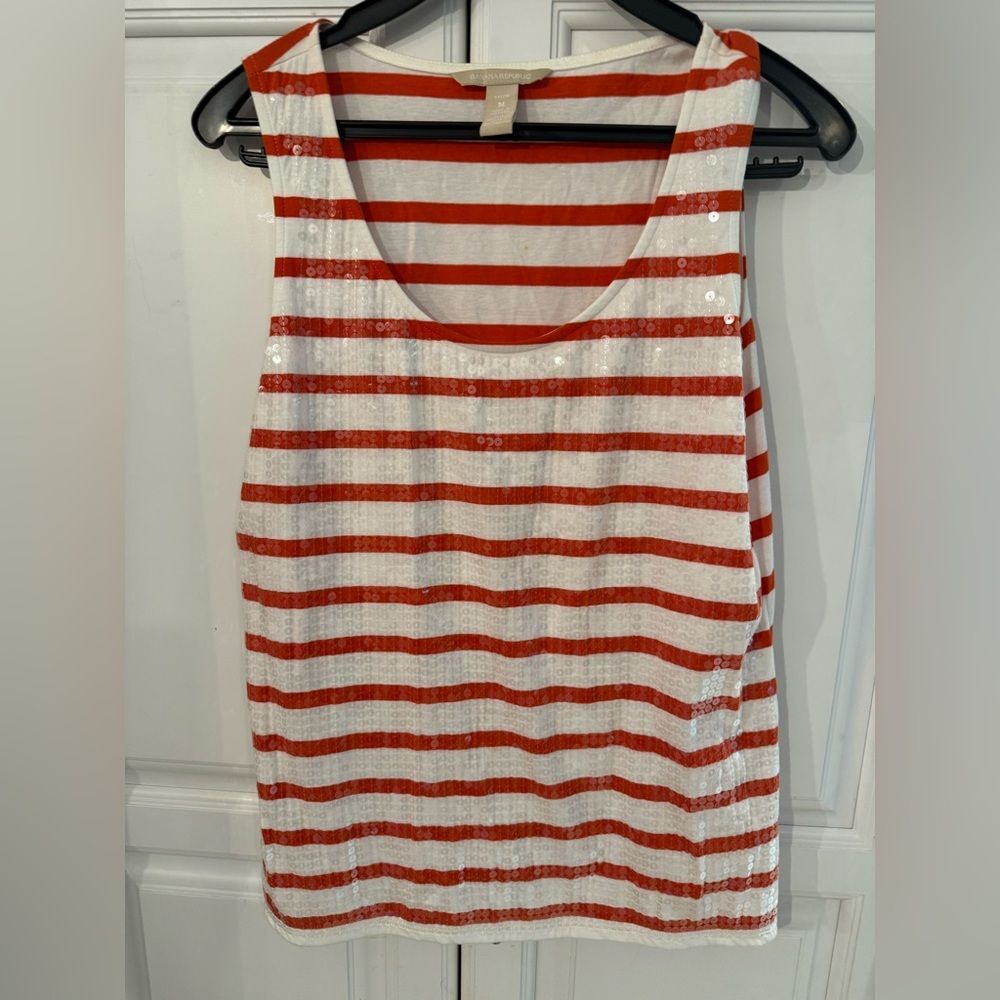 Banana republic Orange/White Striped Sequin Tank Top M